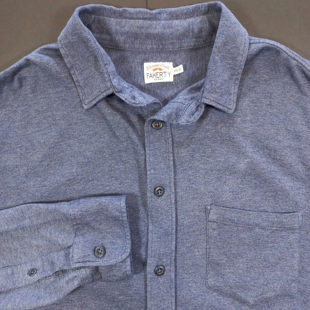 Faherty Knit Seasons Shirt Mens XXL 2XL Blue Grey Heather Cotton Knit Button EUC
